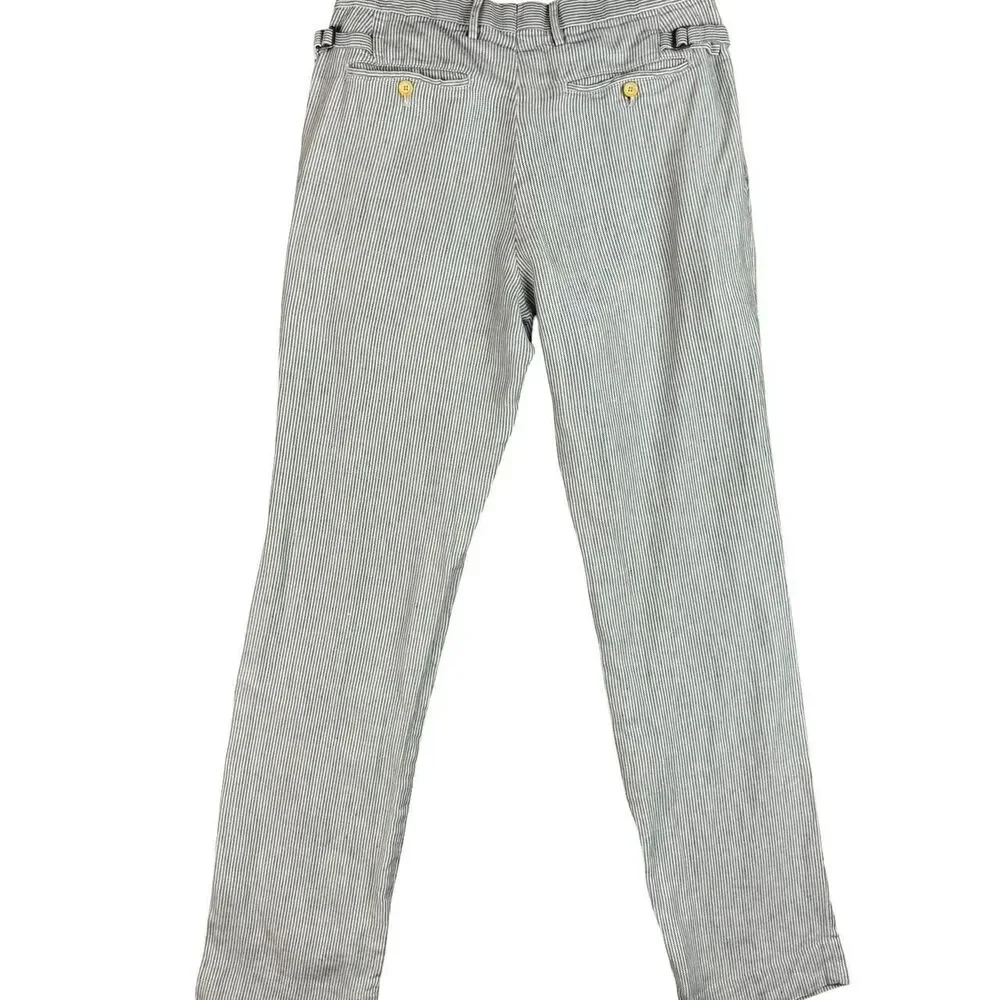 Banana Republic Men's Striped Cream And Grey Linen Trousers